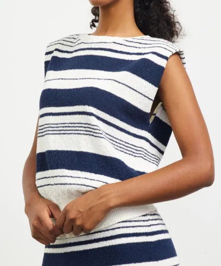 Multi Stripe Knit Top - White/Navy