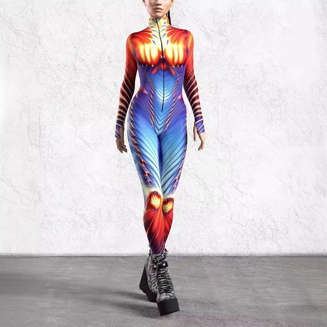 Multicolour Goddess Jumpsuit Cosplay Rave Festival Party Outfit
