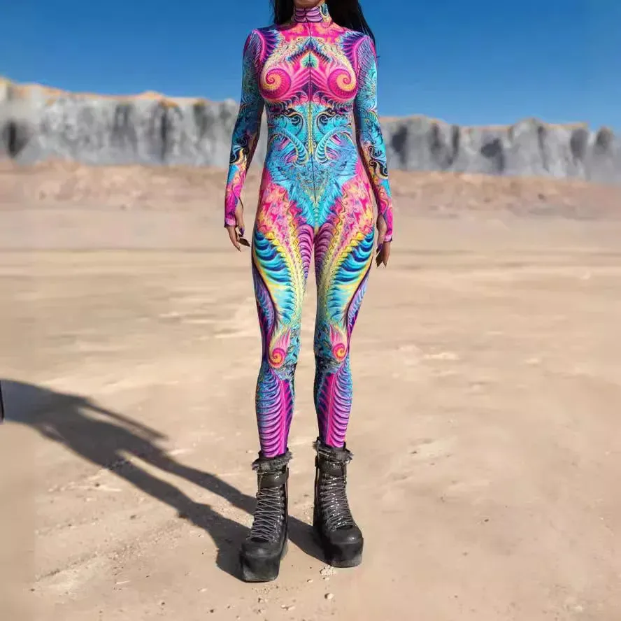 Multicolour Goddess Jumpsuit Cosplay Rave Festival Party Outfit