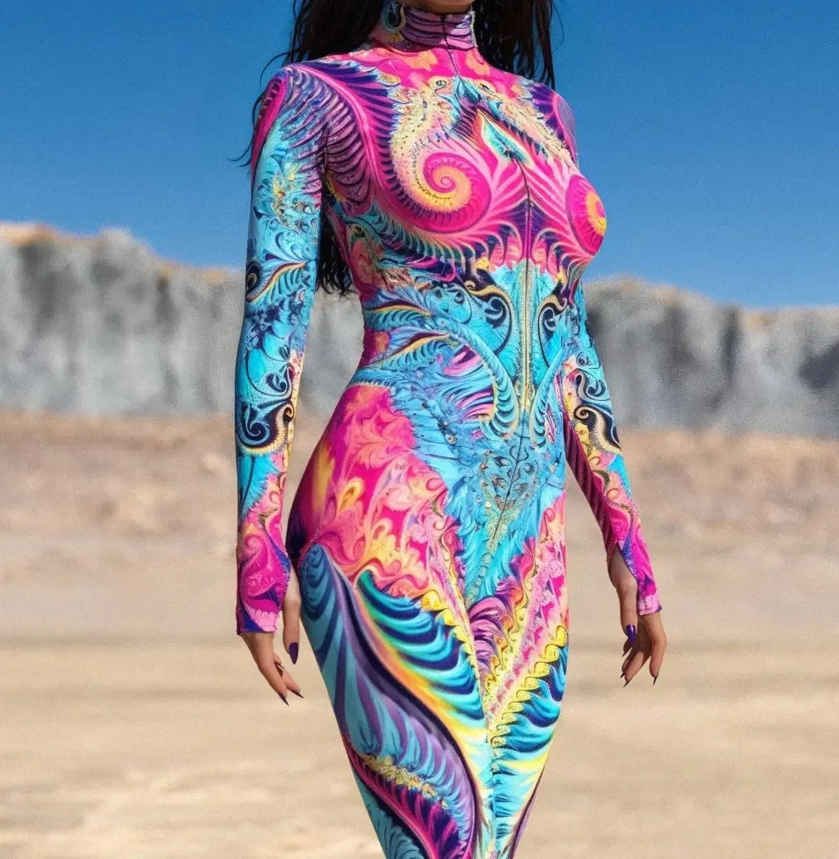 Multicolour Goddess Jumpsuit Cosplay Rave Festival Party Outfit