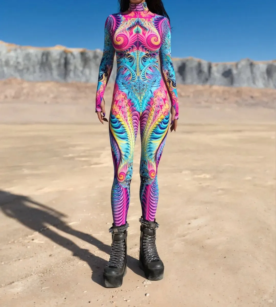 Multicolour Goddess Jumpsuit Cosplay Rave Festival Party Outfit