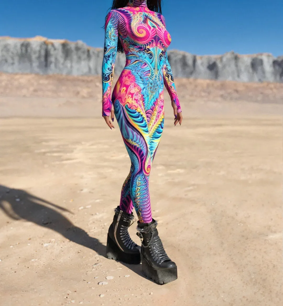 Multicolour Goddess Jumpsuit Cosplay Rave Festival Party Outfit