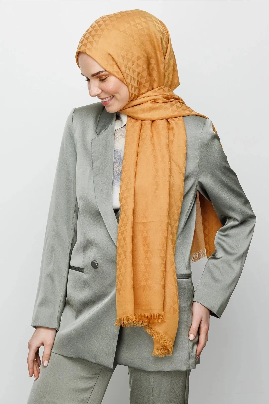 Mustard Prism Pattern Cotton Jacquard Hijab