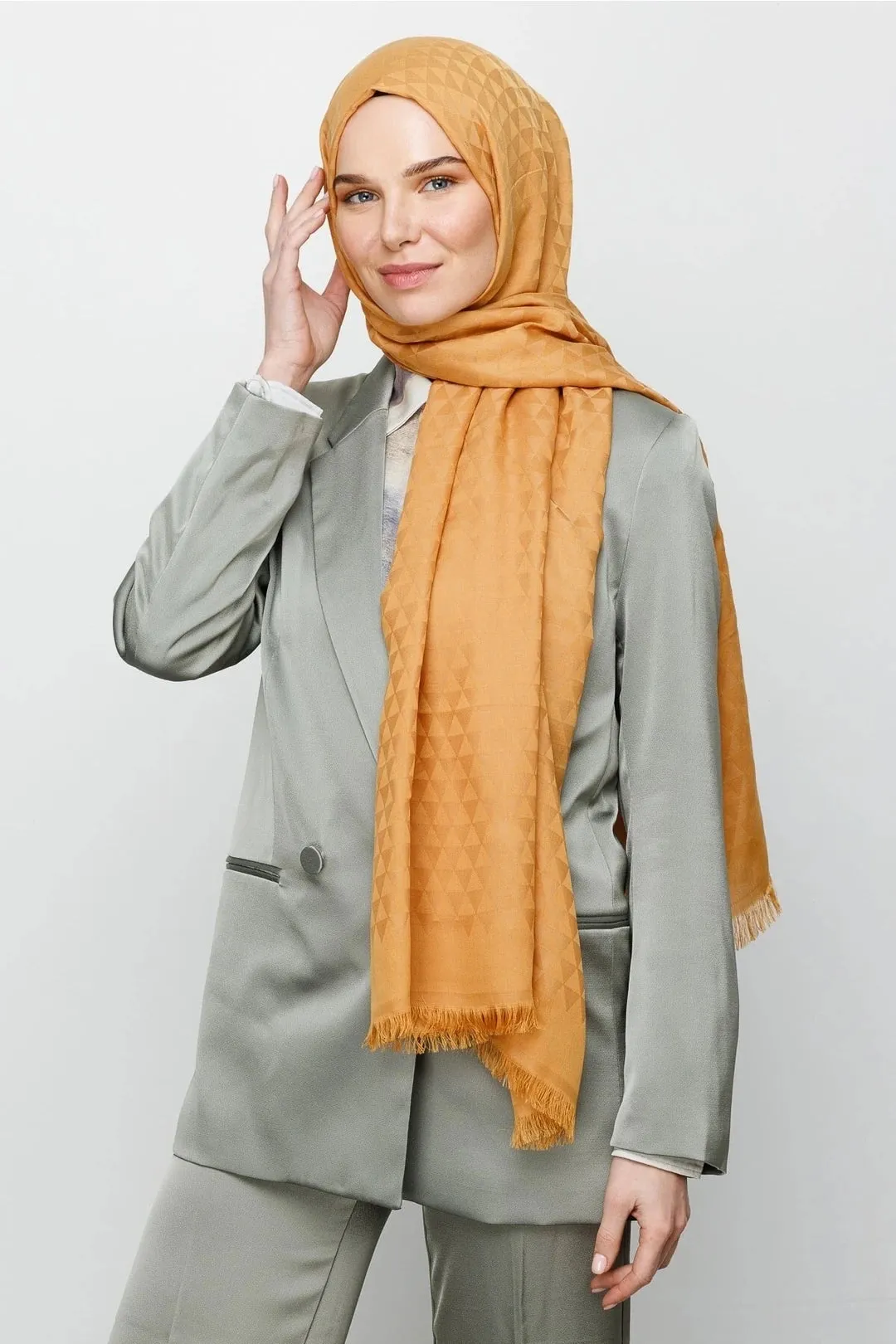 Mustard Prism Pattern Cotton Jacquard Hijab