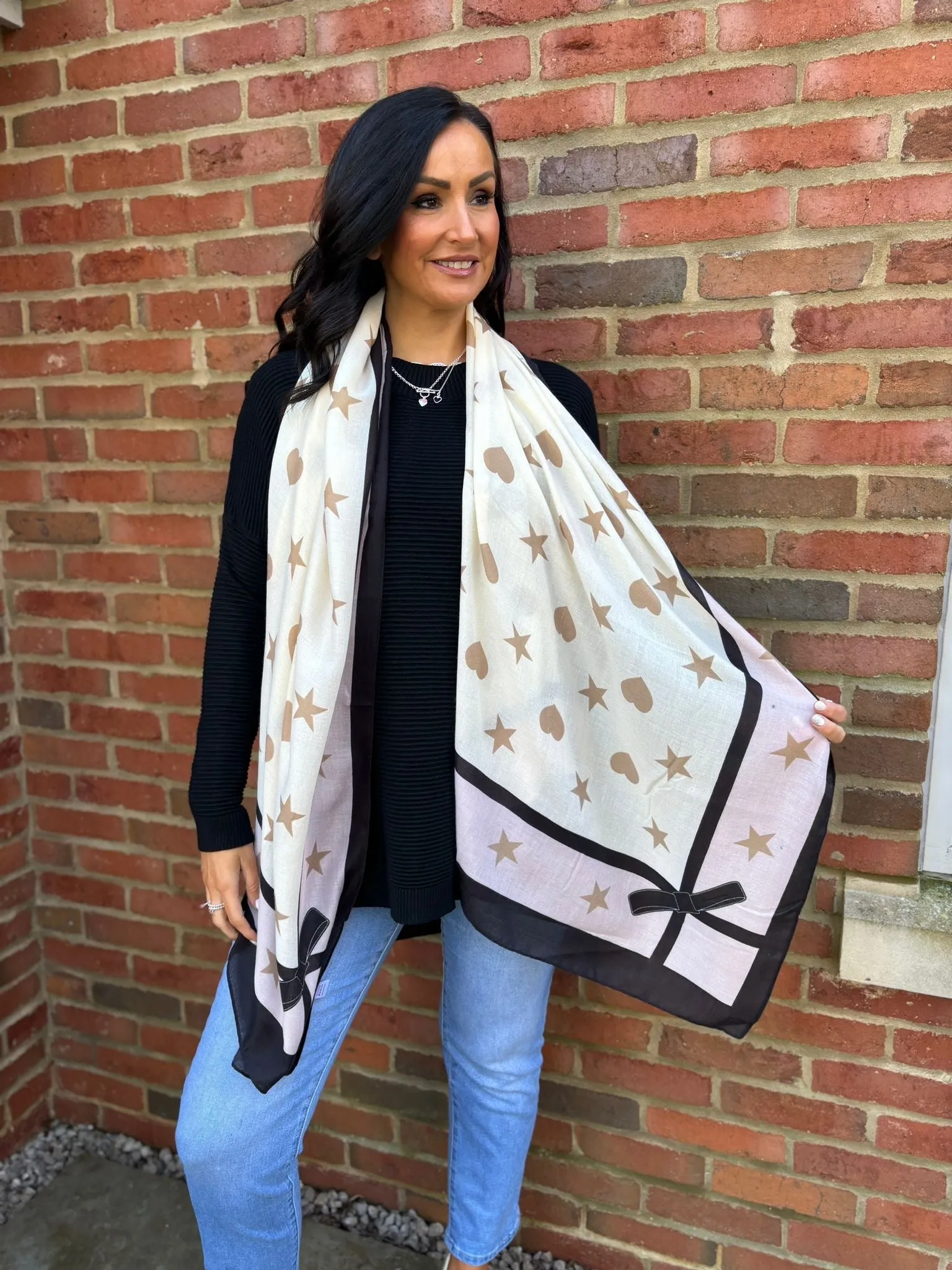 Natural Star Bow Print Scarf
