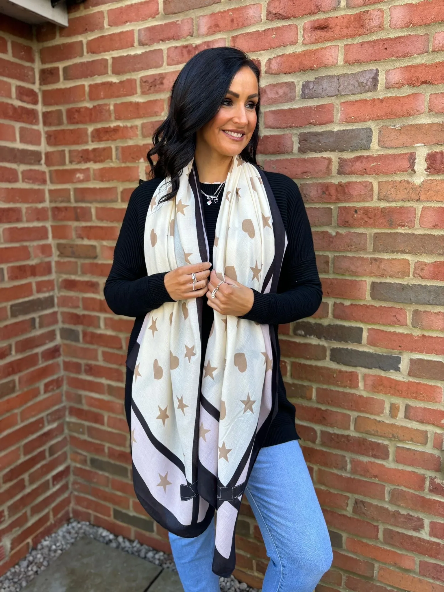 Natural Star Bow Print Scarf