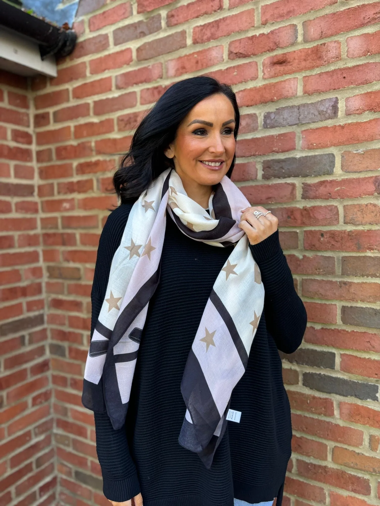 Natural Star Bow Print Scarf