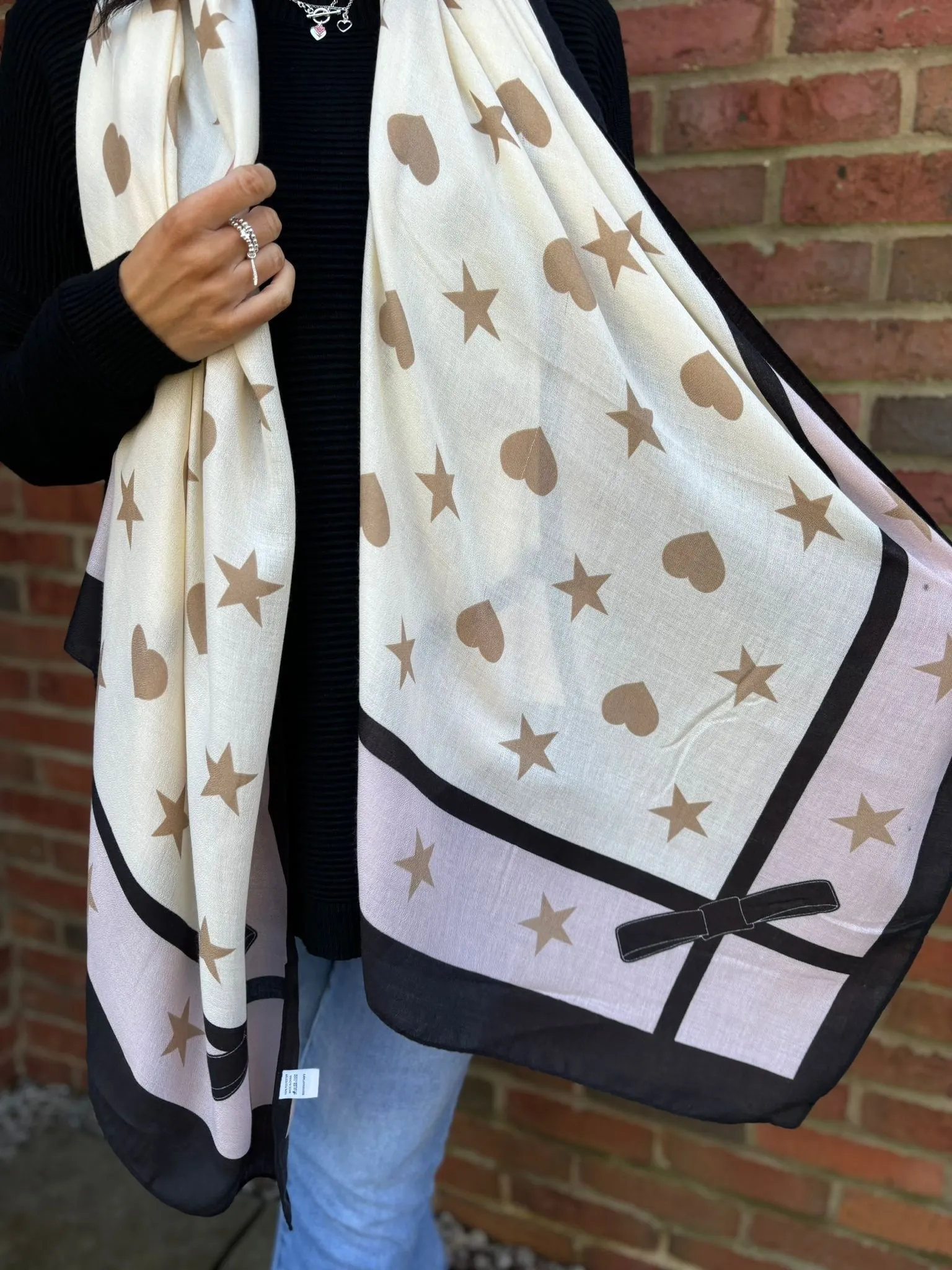 Natural Star Bow Print Scarf