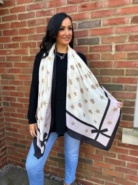 Natural Star Bow Print Scarf