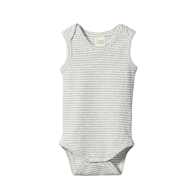 Nature Baby Singlet Bodysuit - Grey Marl Stripe