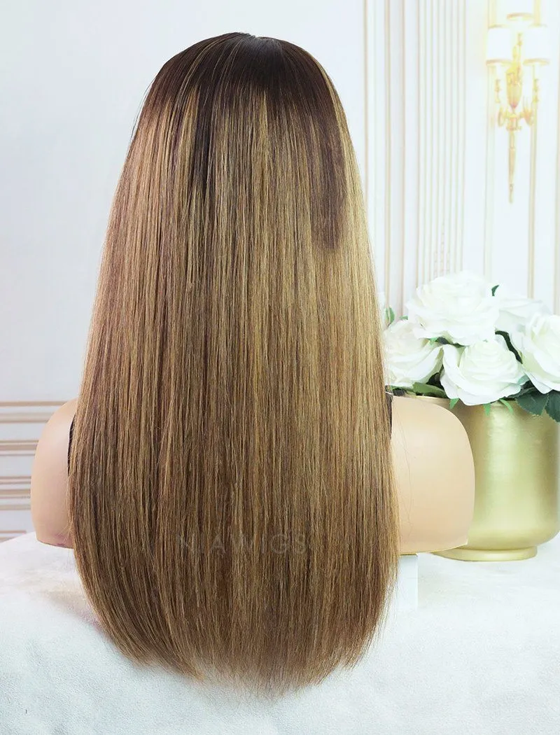 Nerissa  #1B/#27 Highlight Skin Base Lace Front Wigs Human Hair Silky Straight