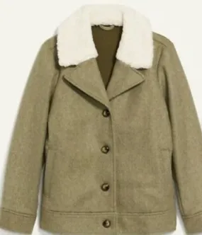 New Retails $79 OLD NAVY Soft-Brushed Sherpa-Trim Jacket for Women In Satin Moss Sz 3XL