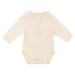 oh baby! Mini Velvet Dots Mesh Collar Puckered Onesie - Vintage Snow - Cream