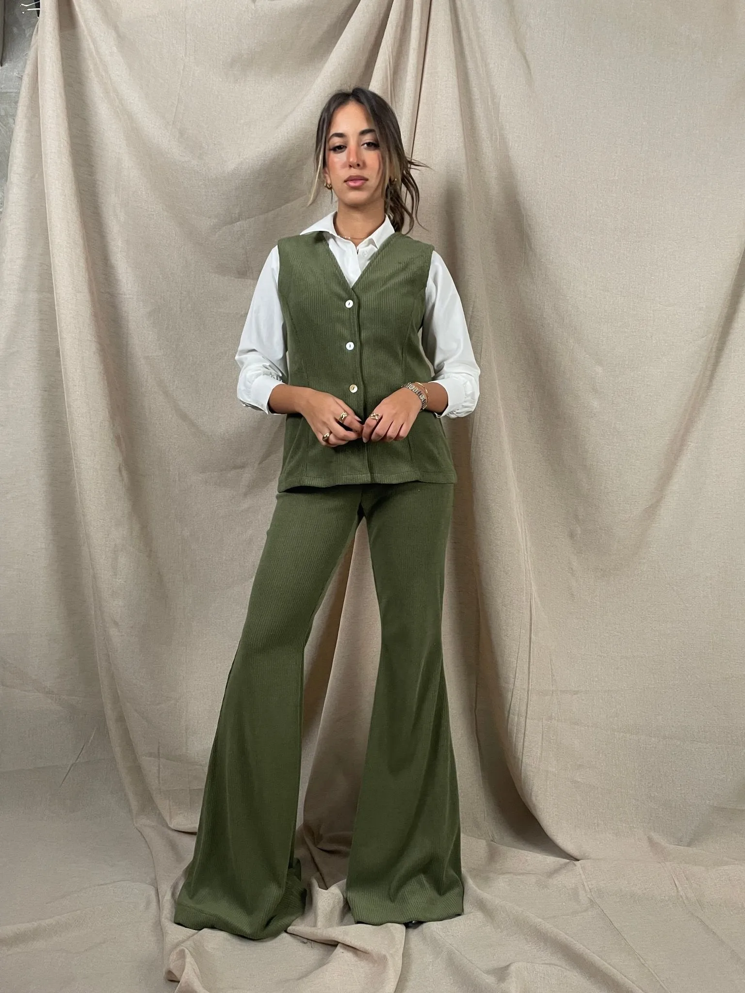 Olive Flared Corduroy Pants