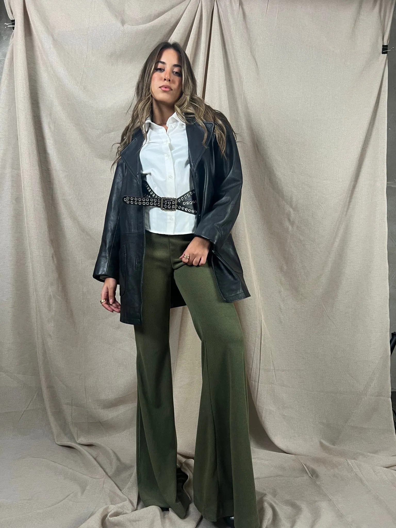 Olive Flared Corduroy Pants