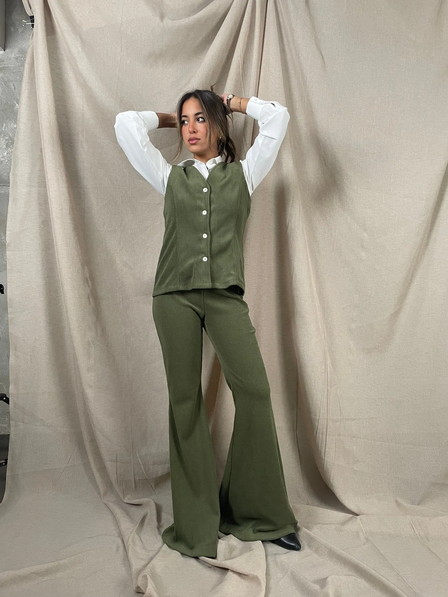 Olive Flared Corduroy Pants