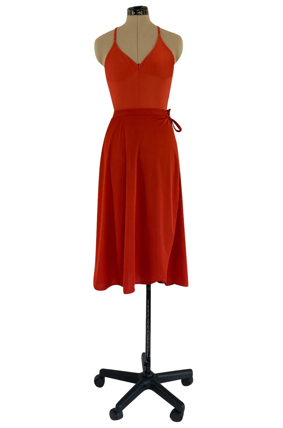 Original 1987 Danskins Deep Rust Coloured Stretch Jersey Bodysuit & Wrap Skirt