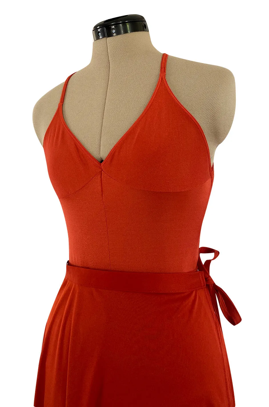 Original 1987 Danskins Deep Rust Coloured Stretch Jersey Bodysuit & Wrap Skirt