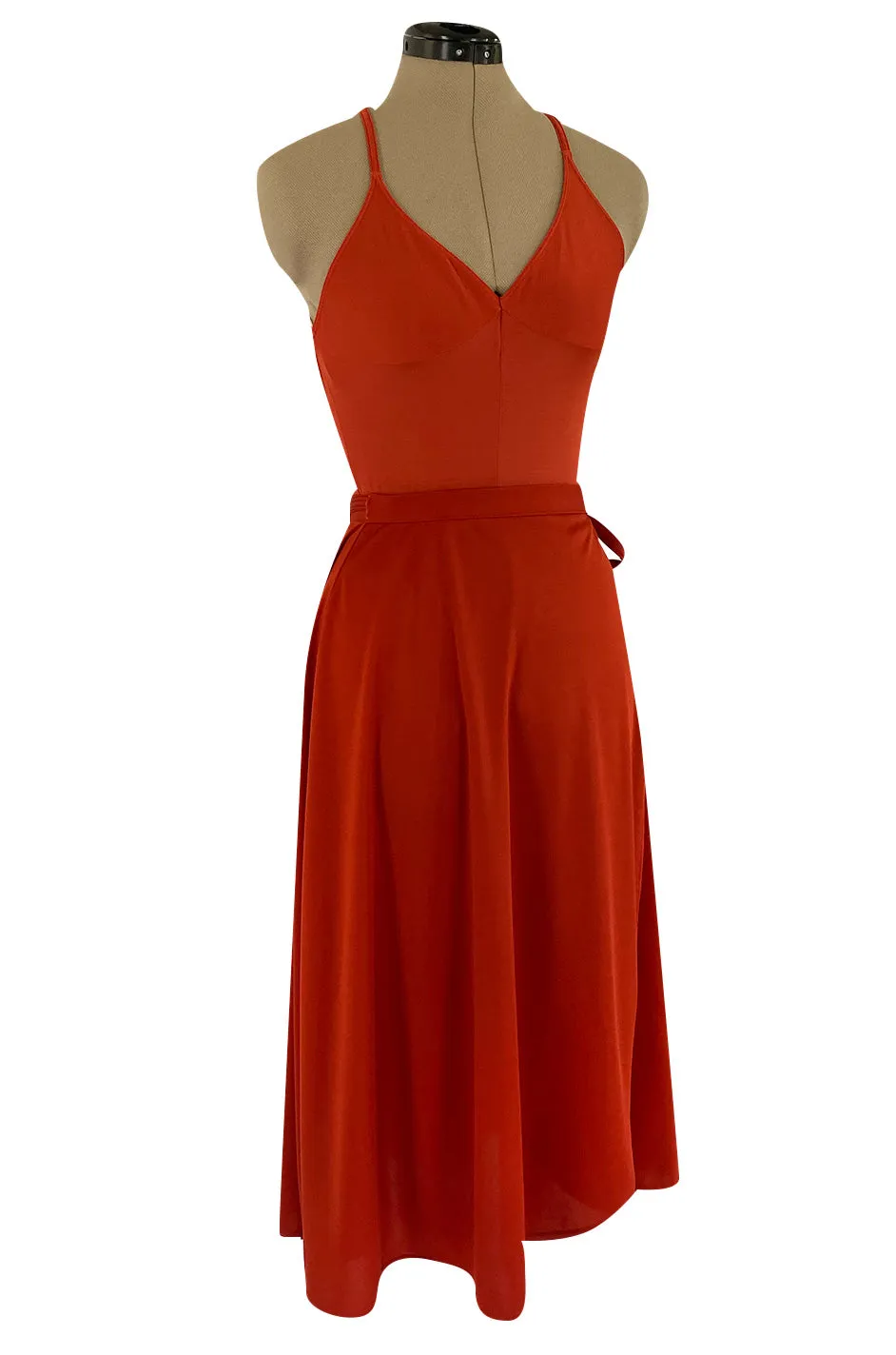 Original 1987 Danskins Deep Rust Coloured Stretch Jersey Bodysuit & Wrap Skirt