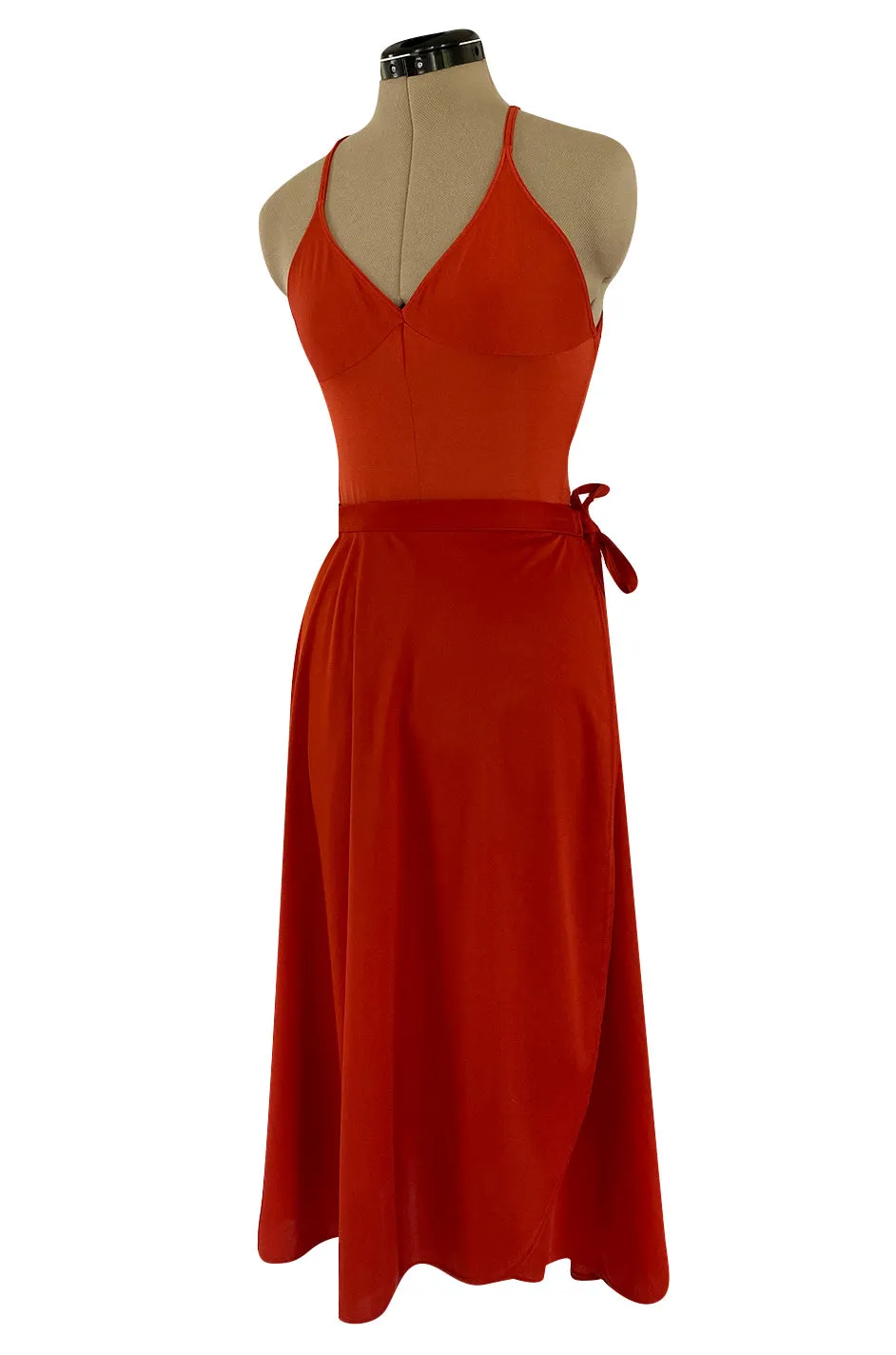 Original 1987 Danskins Deep Rust Coloured Stretch Jersey Bodysuit & Wrap Skirt