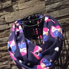Owl Infinity Scarf Navy/Purple/Fuchsia