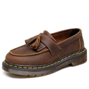 PEOPLETERRITORY Crazy horse brown fringed loafers women's leather low-top small leather shoes top layer British style fashion student round head casual shoes