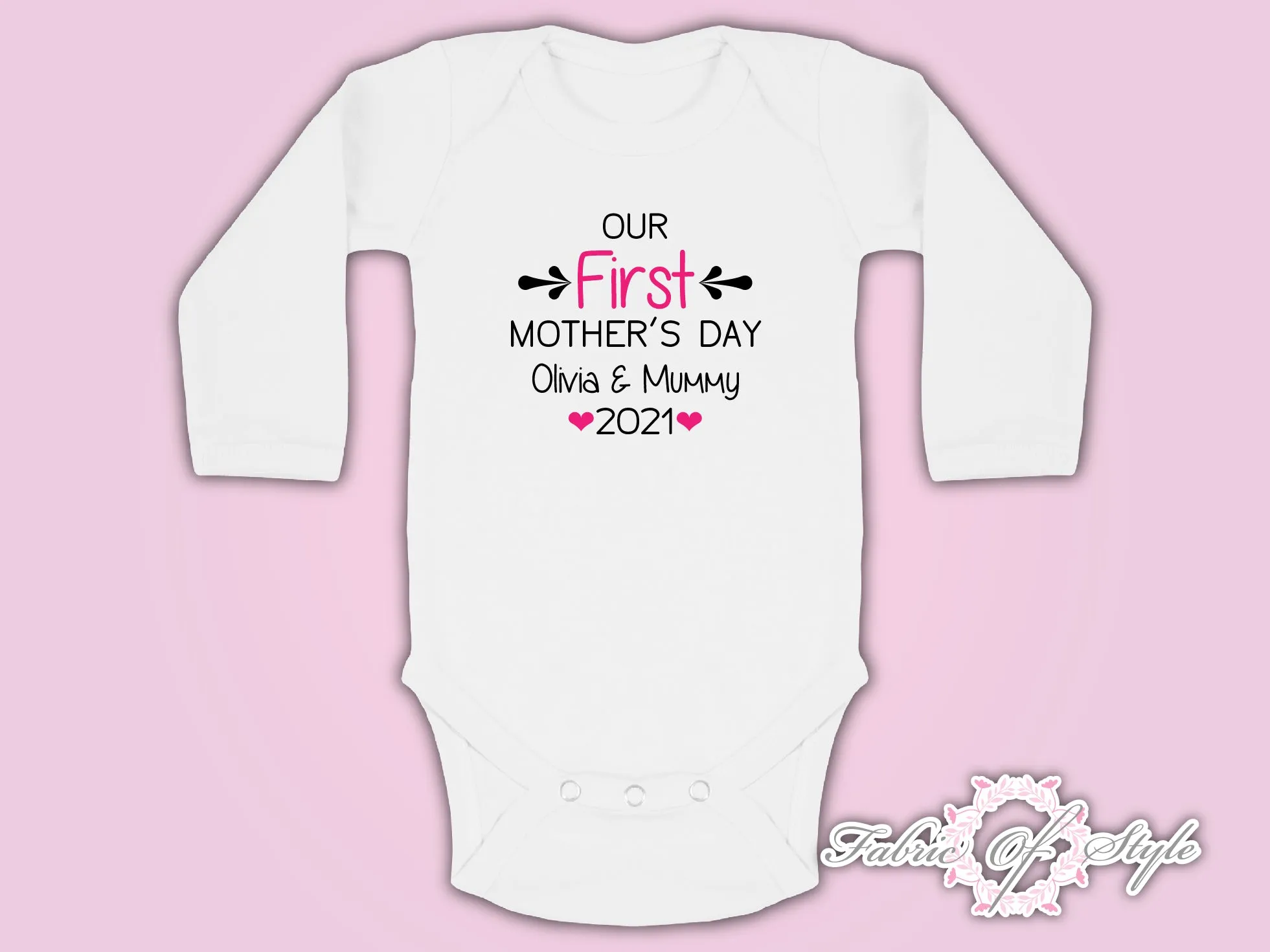 Personalised  Our First Mothers Day  Baby Kids Body Suit Long Sleeve Vest Girl