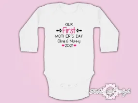 Personalised  Our First Mothers Day  Baby Kids Body Suit Long Sleeve Vest Girl
