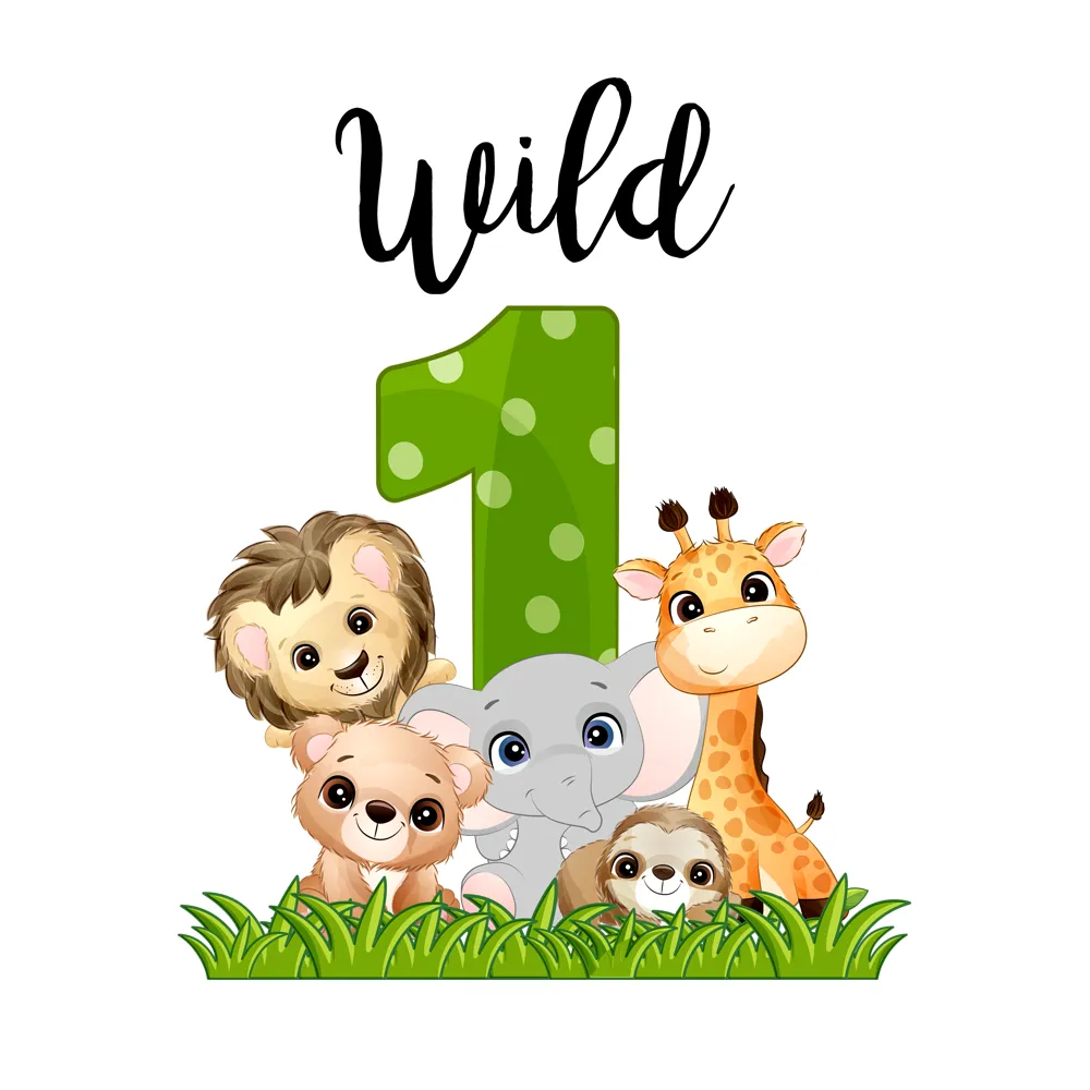[Personalized] Endanzoo One Birthday Organic Baby Bodysuit - Wild 1 Jungle Animals