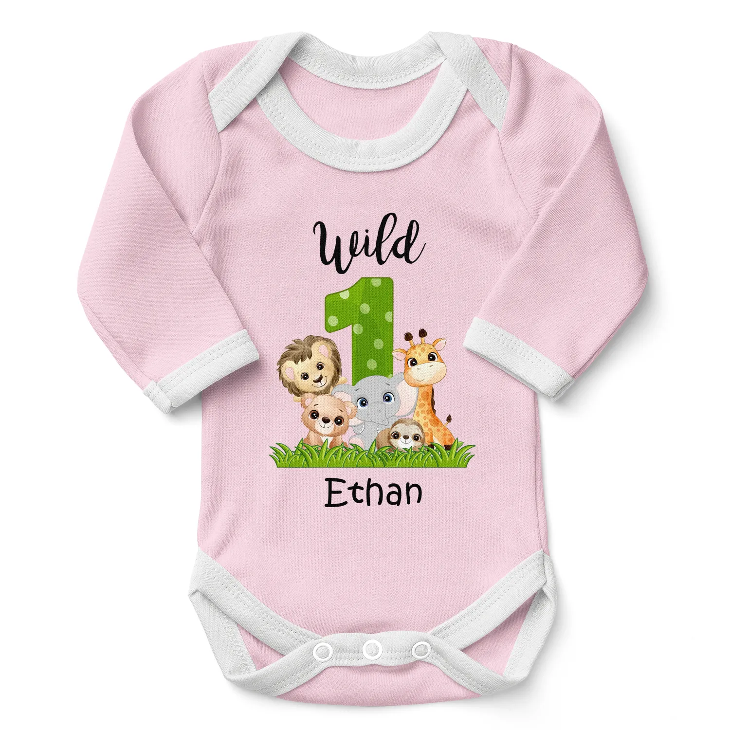 [Personalized] Endanzoo One Birthday Organic Baby Bodysuit - Wild 1 Jungle Animals
