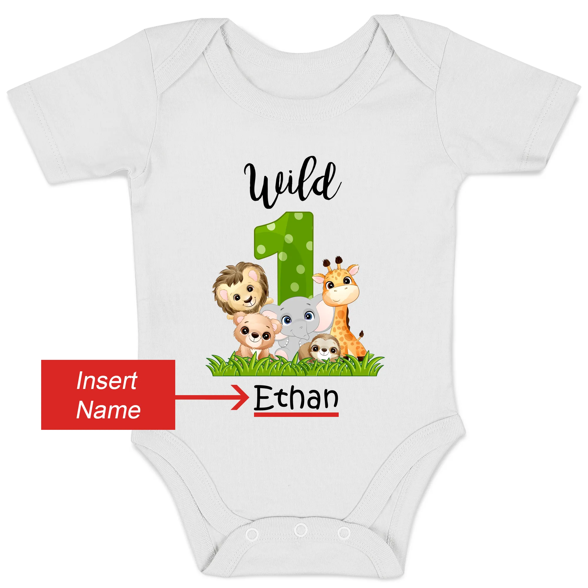 [Personalized] Endanzoo One Birthday Organic Baby Bodysuit - Wild 1 Jungle Animals