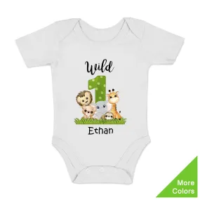 [Personalized] Endanzoo One Birthday Organic Baby Bodysuit - Wild 1 Jungle Animals