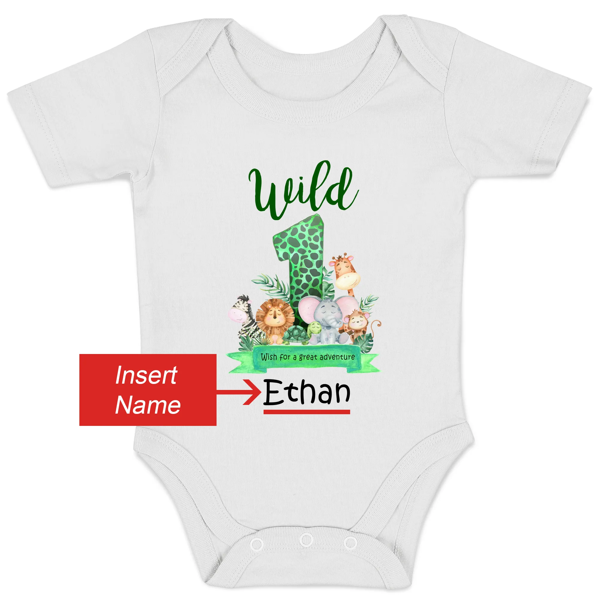 [Personalized] Endanzoo One Birthday Organic Baby Bodysuit - Wild ONE Animals Wish