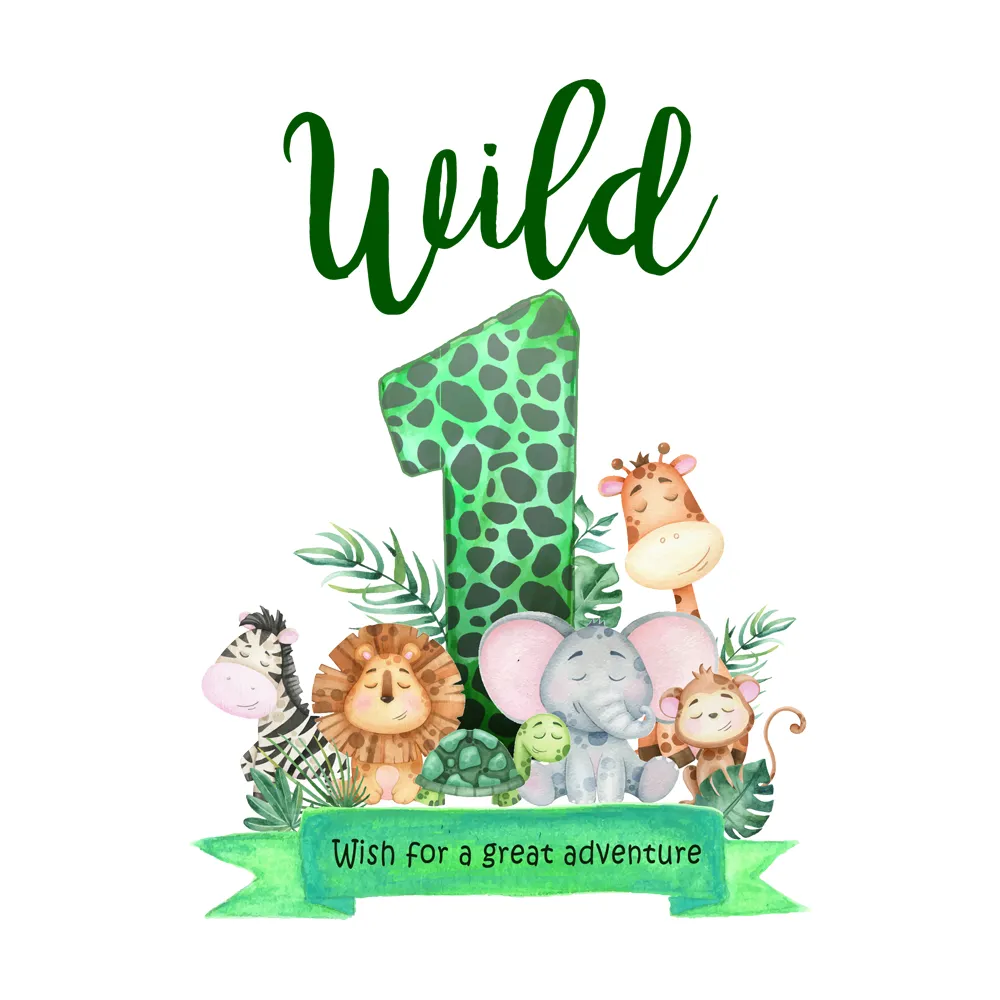 [Personalized] Endanzoo One Birthday Organic Baby Bodysuit - Wild ONE Animals Wish