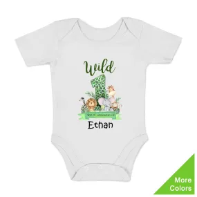[Personalized] Endanzoo One Birthday Organic Baby Bodysuit - Wild ONE Animals Wish