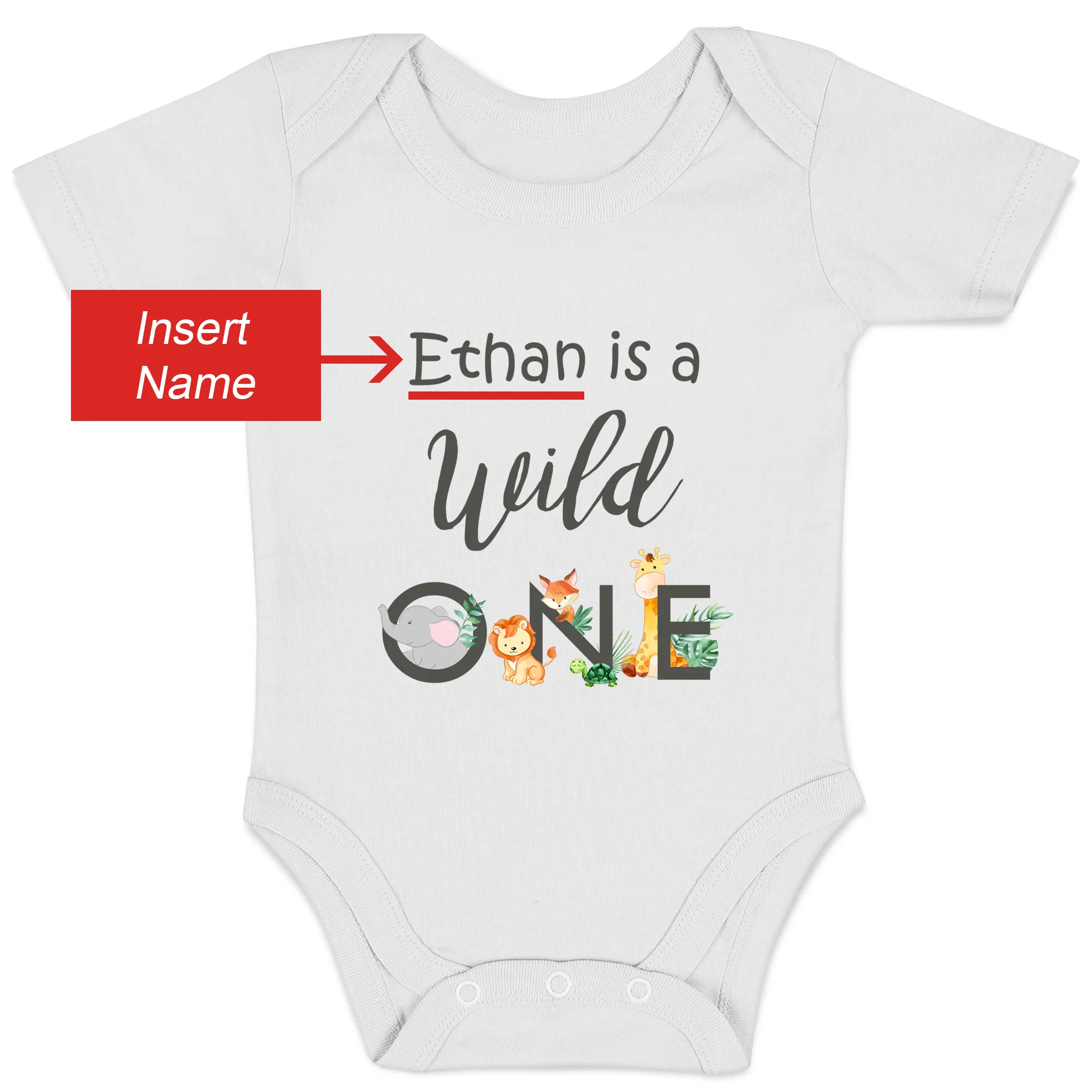 [Personalized] Endanzoo One Birthday Organic Baby Bodysuit - Wild ONE Safari Animals