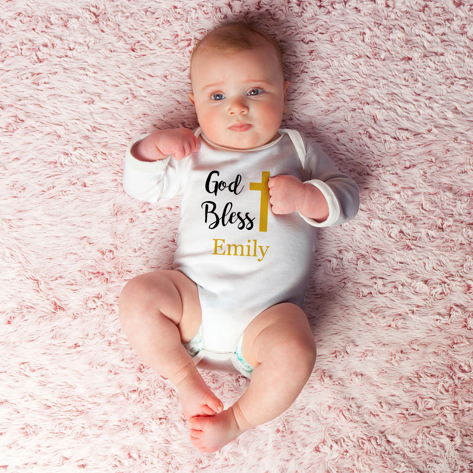 [Personalized] Endanzoo Organic Baby Bodysuit - God Blessing Baptism / Christening Day (White)