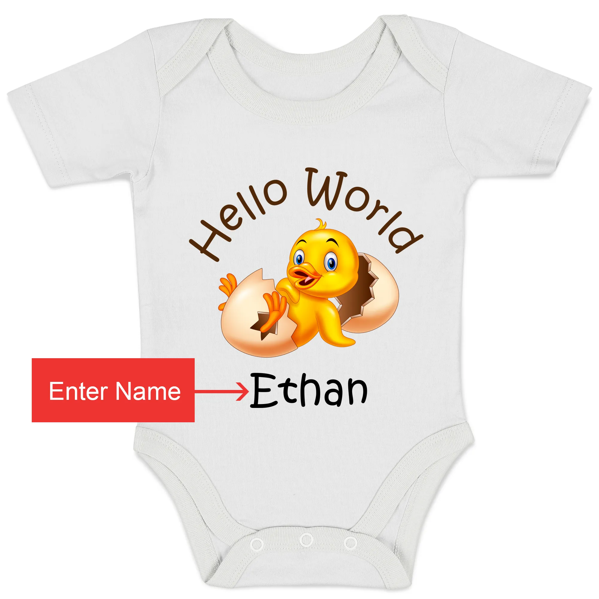 [Personalized] Endanzoo Organic Baby Bodysuit - Little Yellow Duck (Hello World)