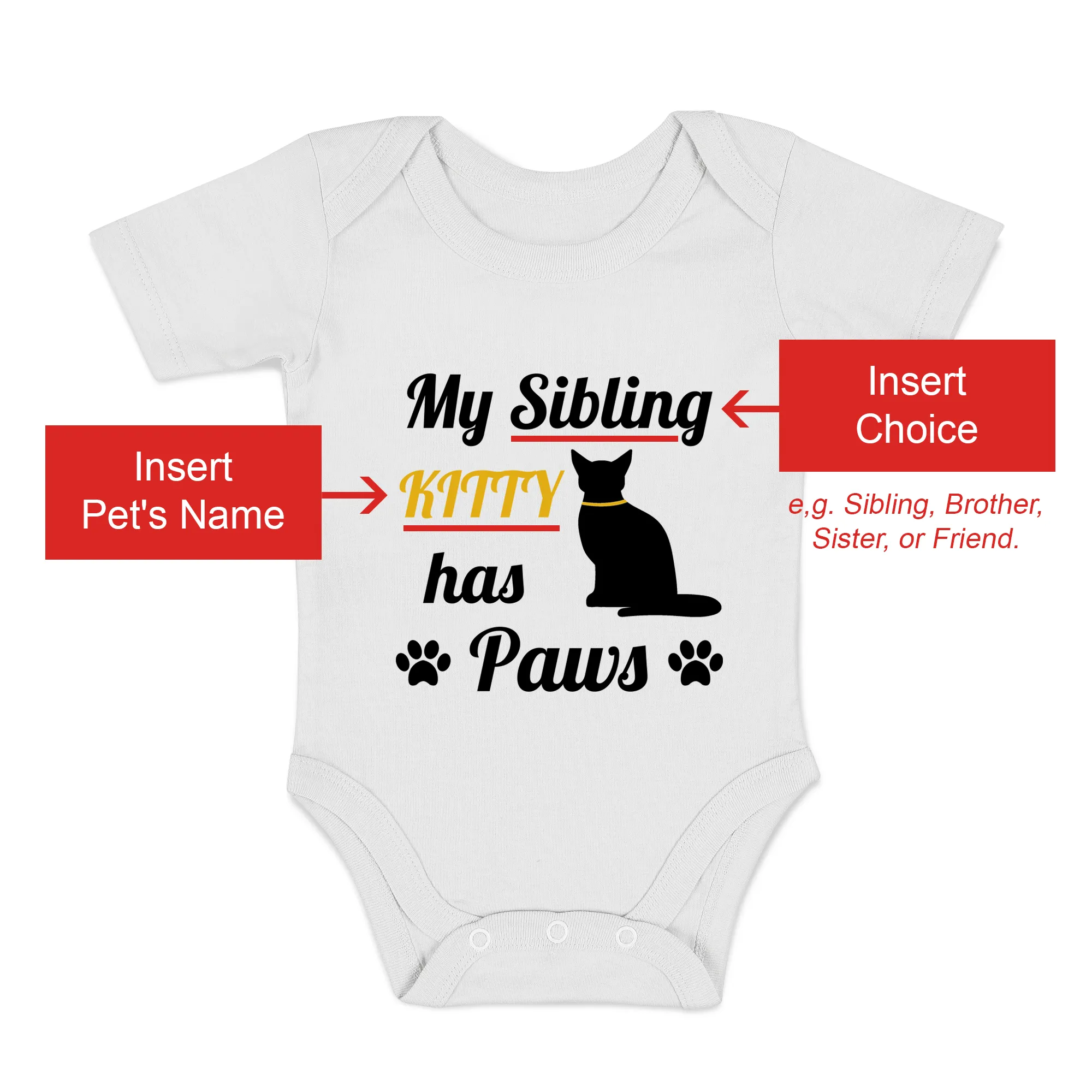 [Personalized] Endanzoo Organic Baby Bodysuit - Single CAT I My Sibling has Paws