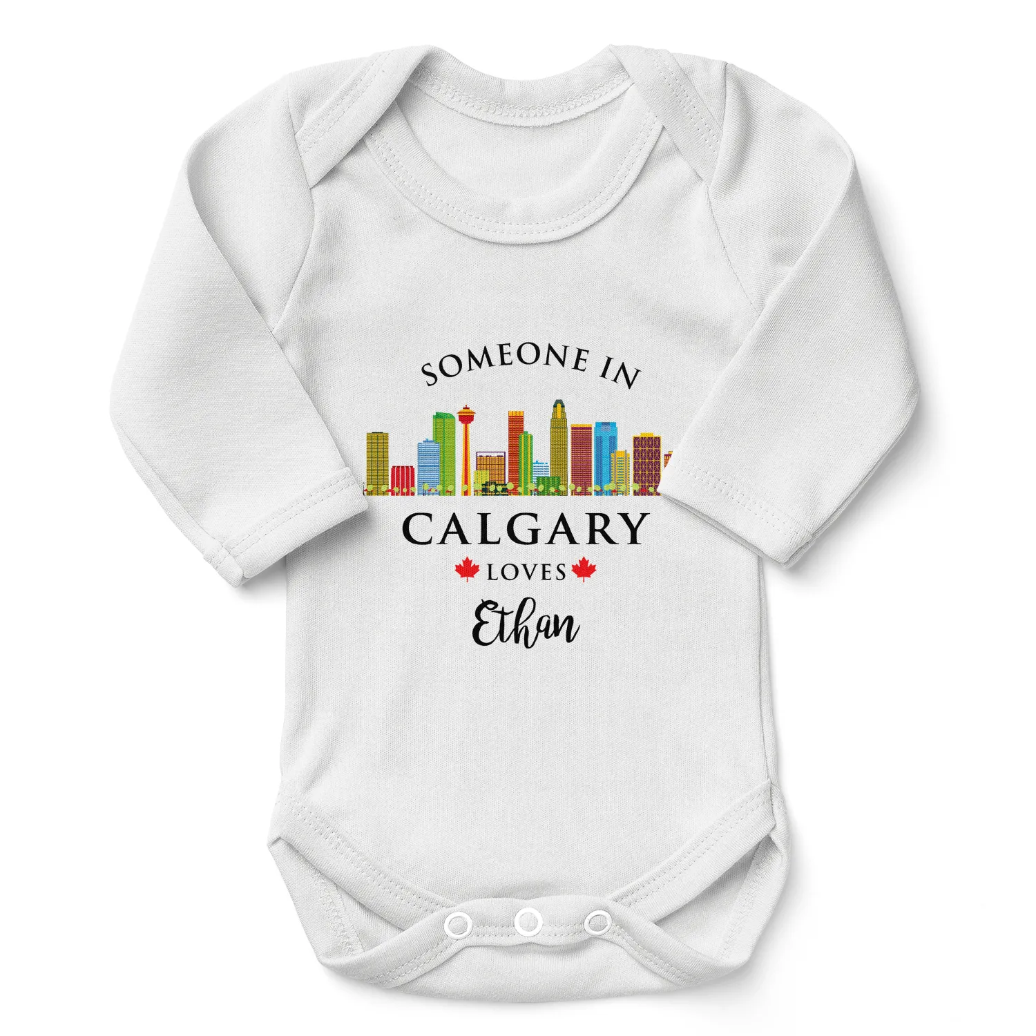 [Personalized] Endanzoo Organic Long Sleeve Baby Bodysuit - Someone in Calgary Loves You