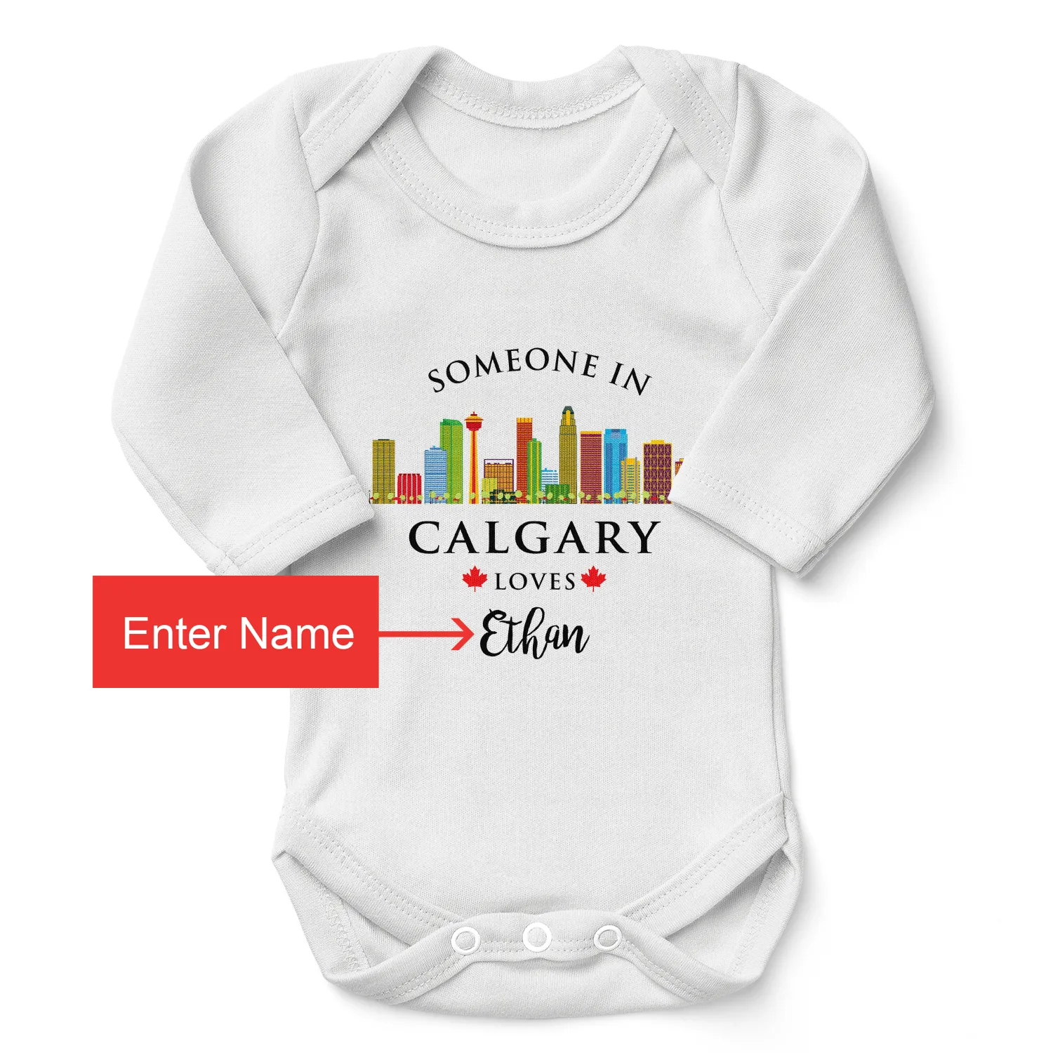 [Personalized] Endanzoo Organic Long Sleeve Baby Bodysuit - Someone in Calgary Loves You