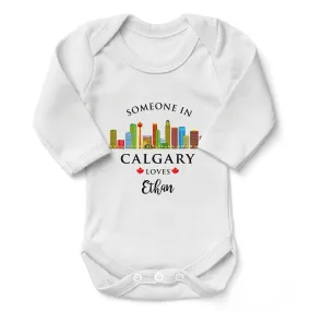 [Personalized] Endanzoo Organic Long Sleeve Baby Bodysuit - Someone in Calgary Loves You