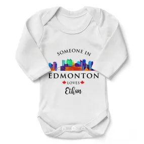 [Personalized] Endanzoo Organic Long Sleeve Baby Bodysuit - Someone in Edmonton Loves You