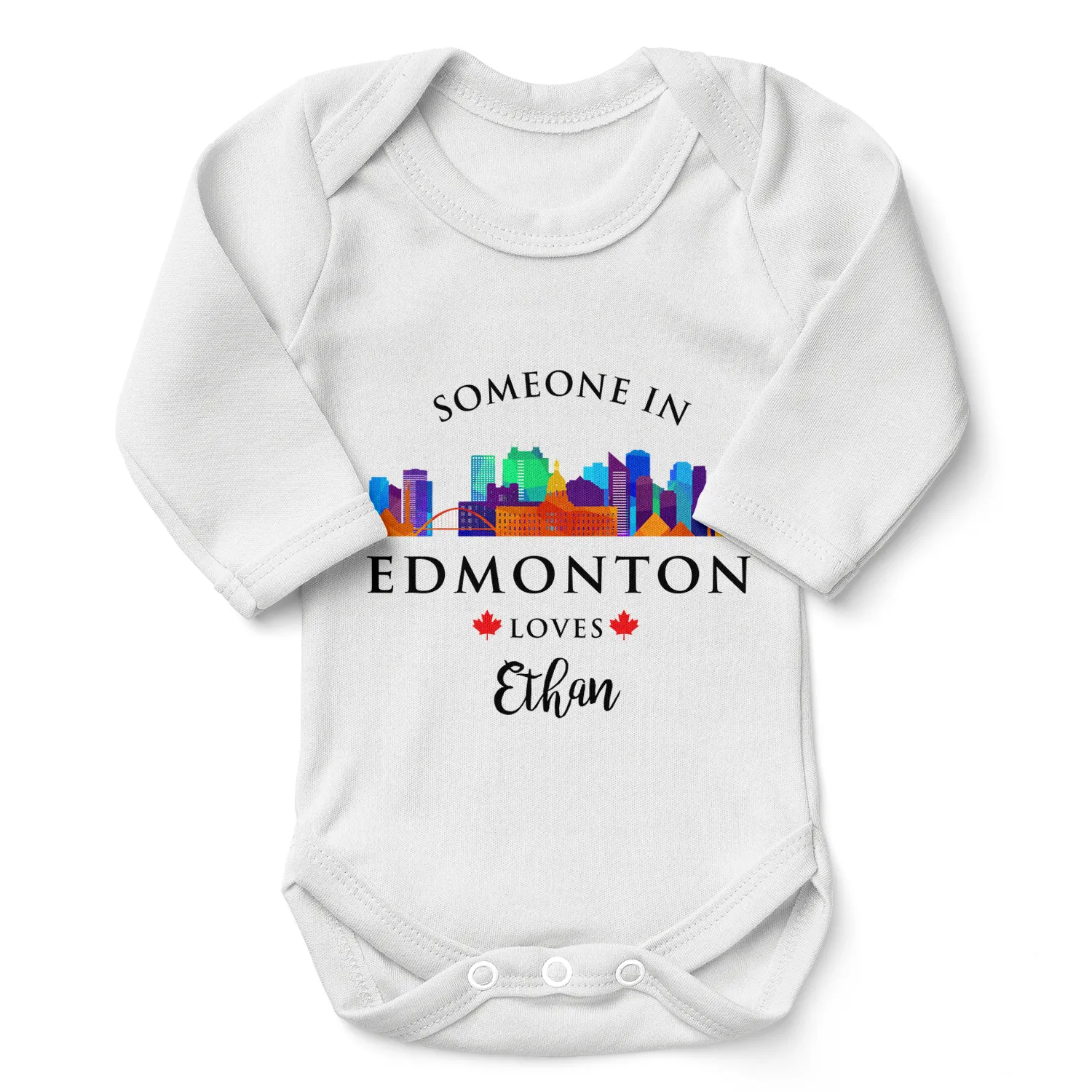 [Personalized] Endanzoo Organic Long Sleeve Baby Bodysuit - Someone in Edmonton Loves You