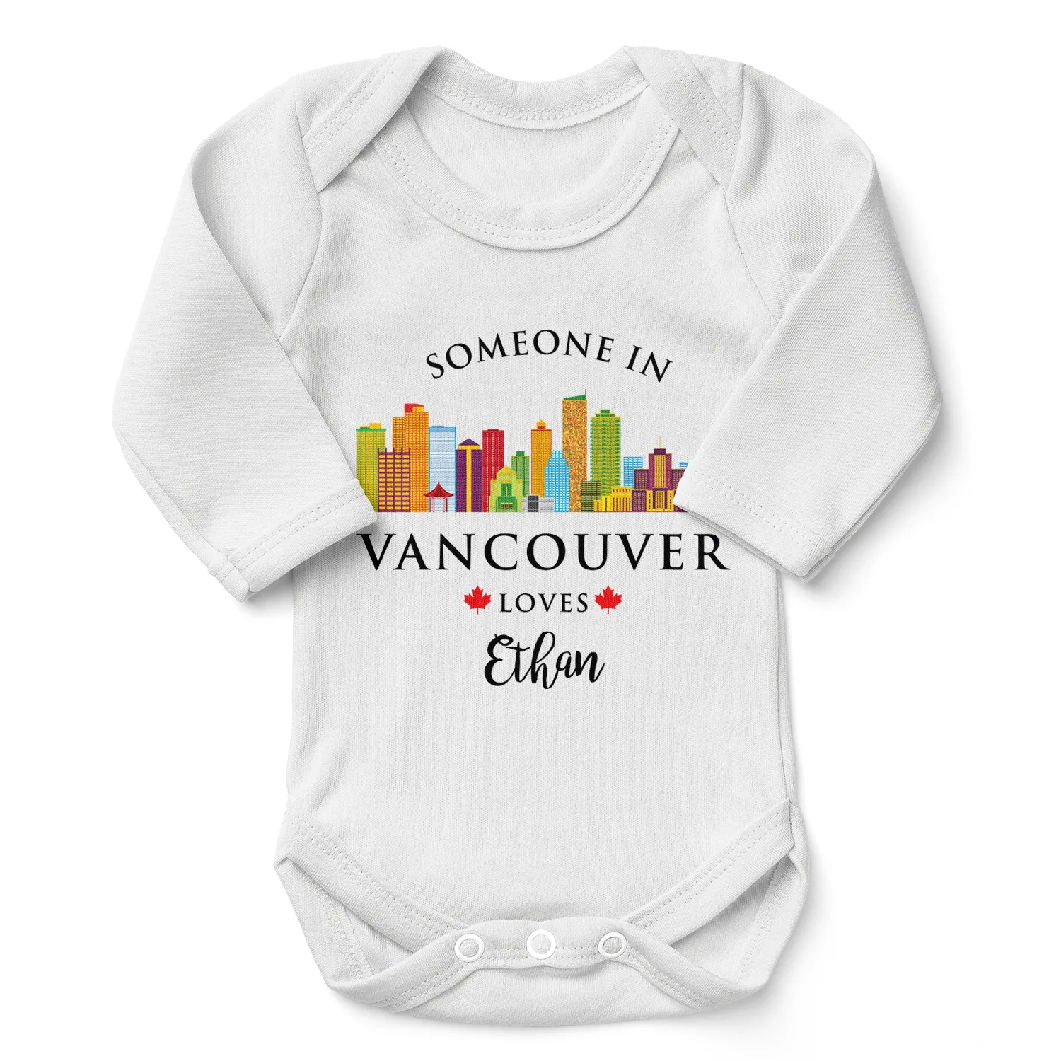 [Personalized] Endanzoo Organic Long Sleeve Baby Bodysuit - Someone in Vancouver Loves You