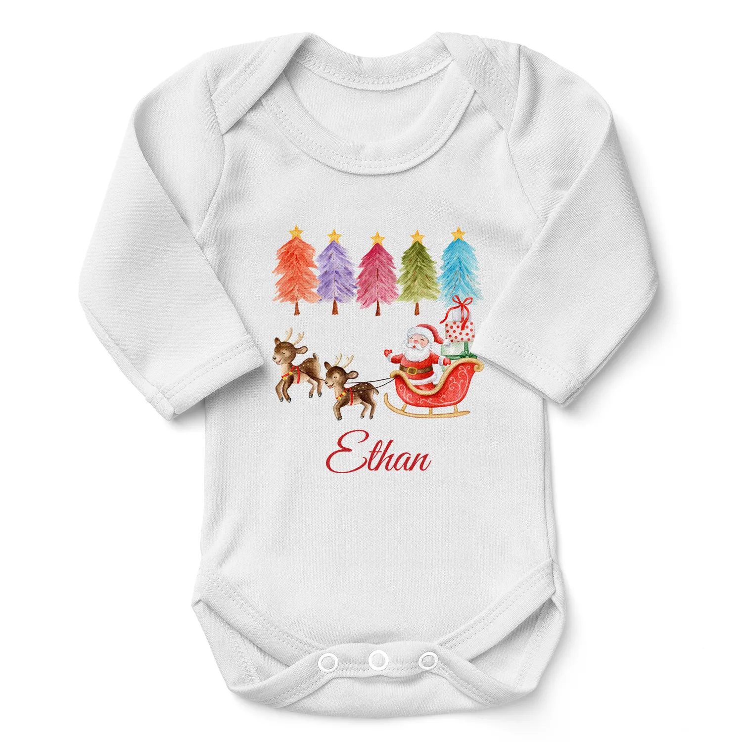 [Personalized] Endanzoo Organic Long Sleeves Baby Bodysuit - Christmas Santa