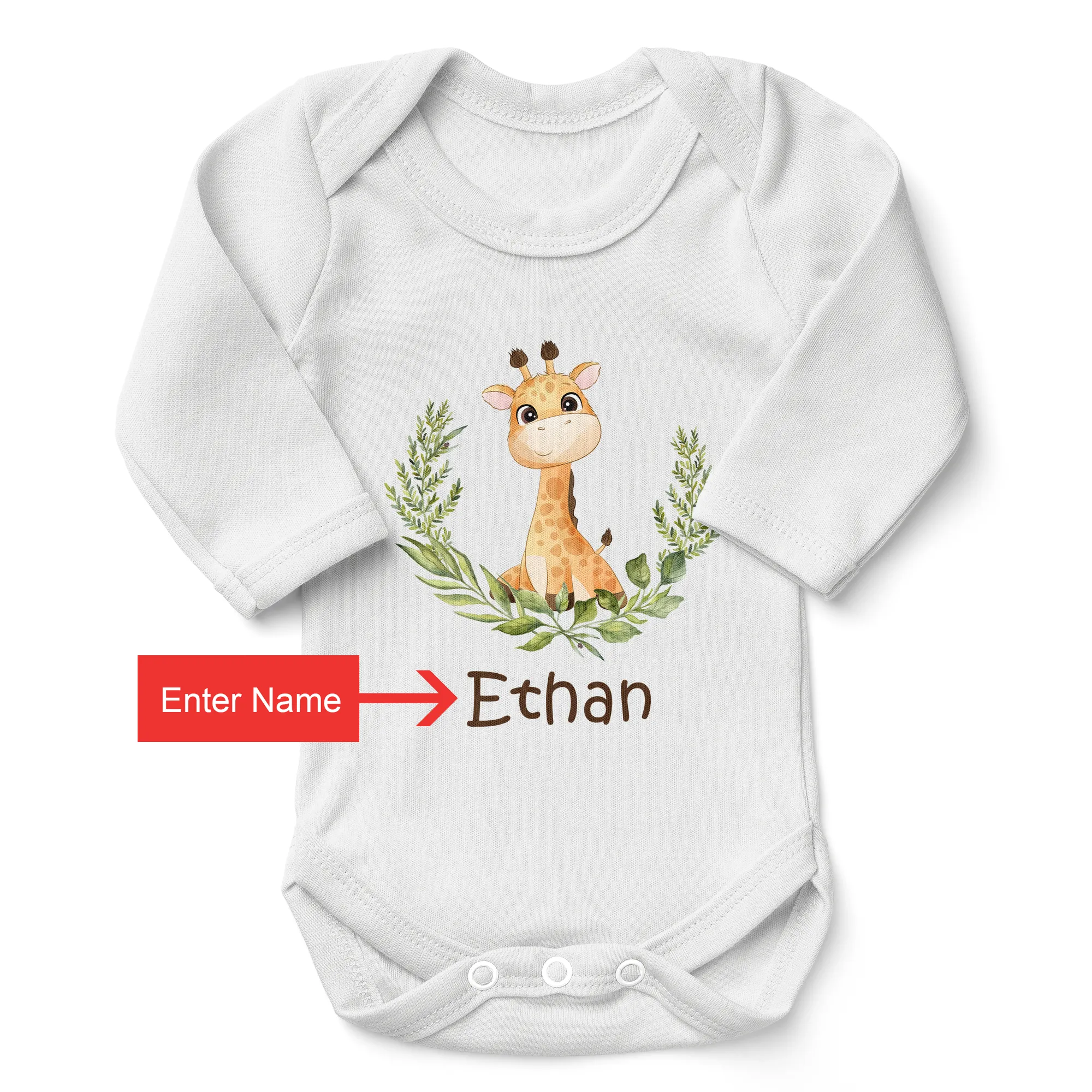 [Personalized] Endanzoo Organic Long Sleeves Baby Bodysuit - Giraffe