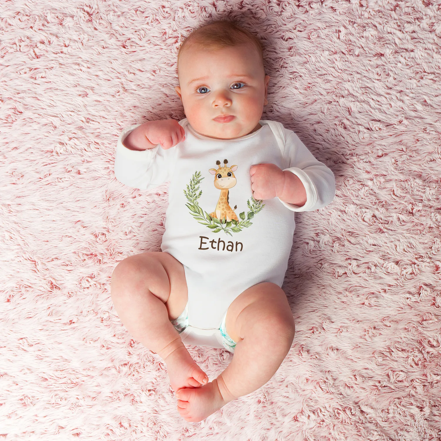 [Personalized] Endanzoo Organic Long Sleeves Baby Bodysuit - Giraffe