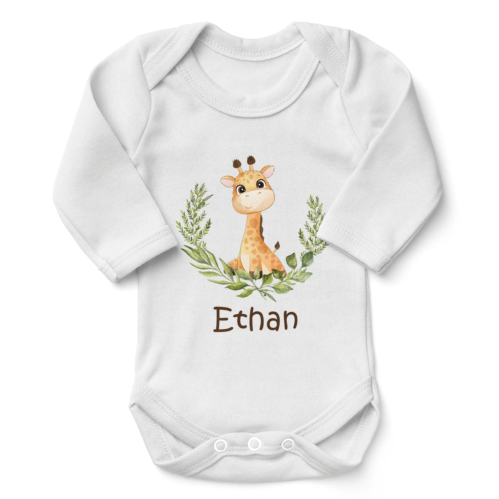[Personalized] Endanzoo Organic Long Sleeves Baby Bodysuit - Giraffe
