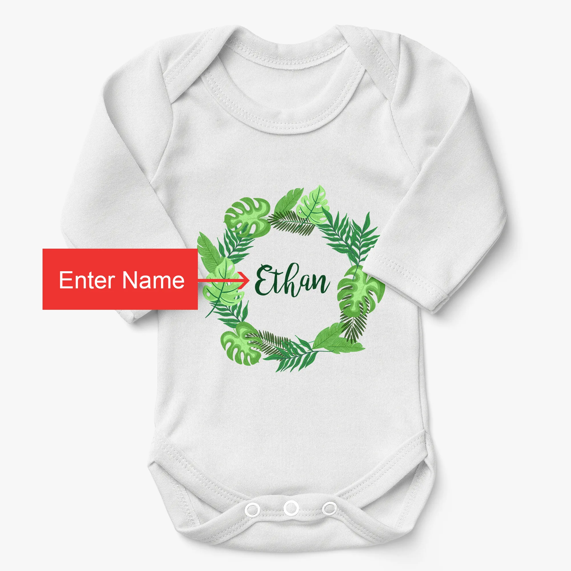 [Personalized] Endanzoo Organic Long Sleeves Baby Bodysuit - Tropical Leaves